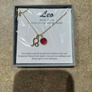 14k Gold Plated Leo Birthstone Crystal Pendant Necklace
